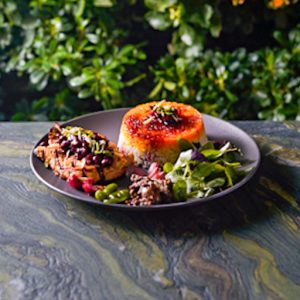 Cherry pilaf with saffron chicken