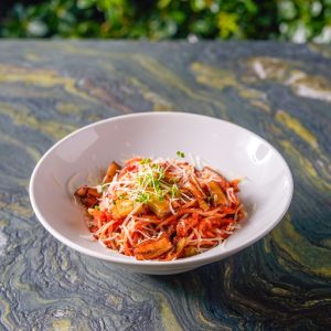 Spaghetti and roasted vegetables